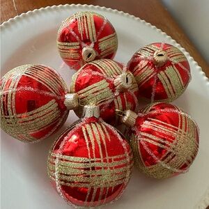 Festive Red and Gold Holiday Ornaments Bulbs, Set of 6!